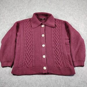 Quince Australian Merino Wool Collared Cable Cardigan Barolo Burgundy XS